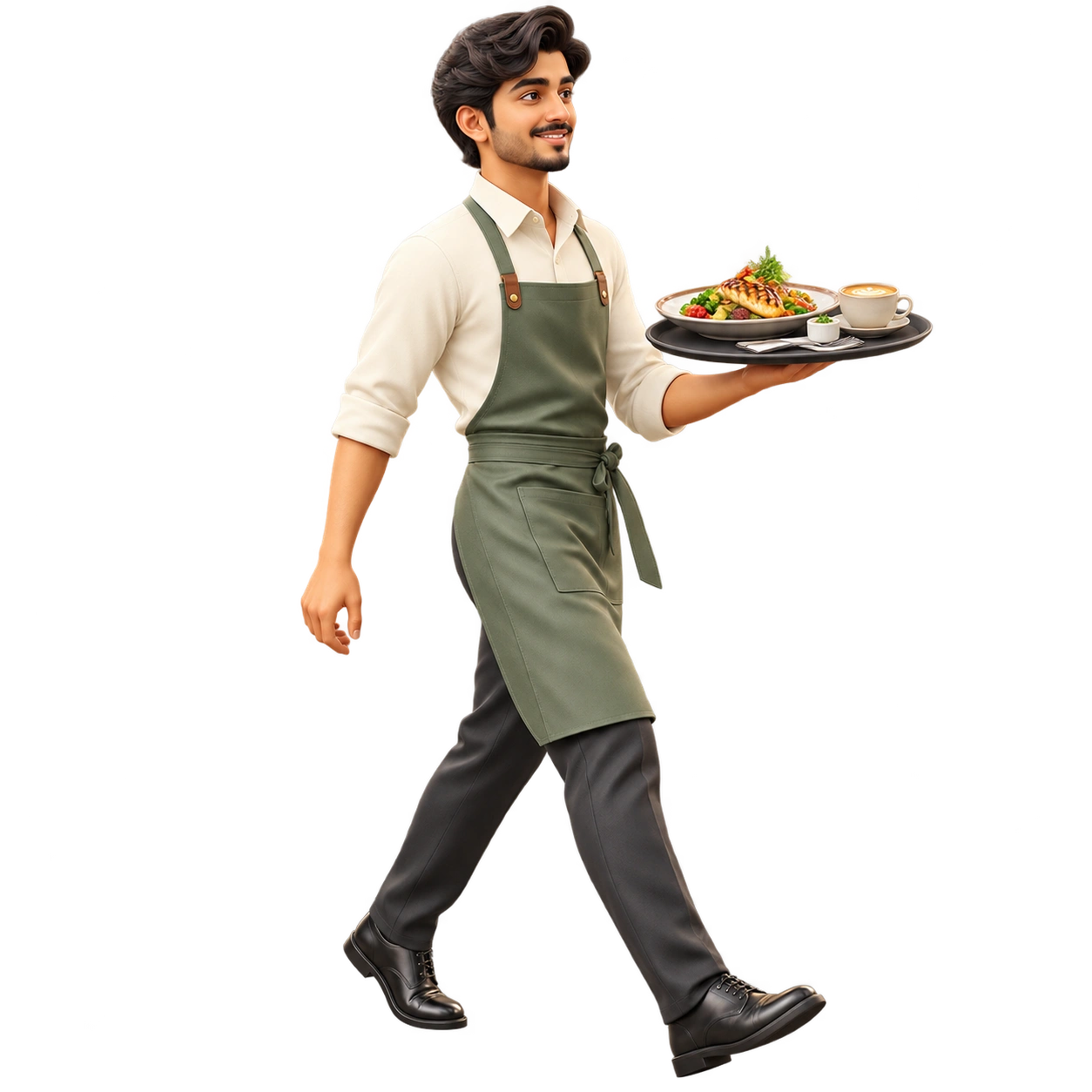 Illustrated server bringing a meal to a guest